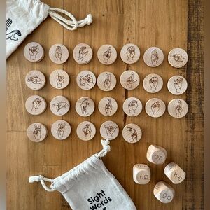 Wooden Alphabet sign language disc and high frequency sight words Montessori